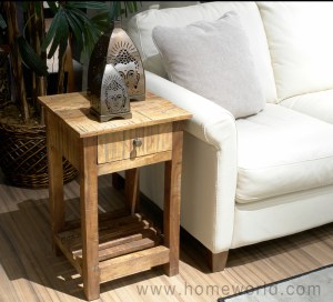 The look is so versatile, even this Guru rustic side table can be paired with a urban leather sofa. 