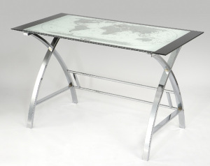 Contemporary glass-top World Map Desk