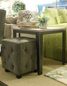 Cubed ottoman is designed to store under the end table. ust pull it out when you need additional seating.