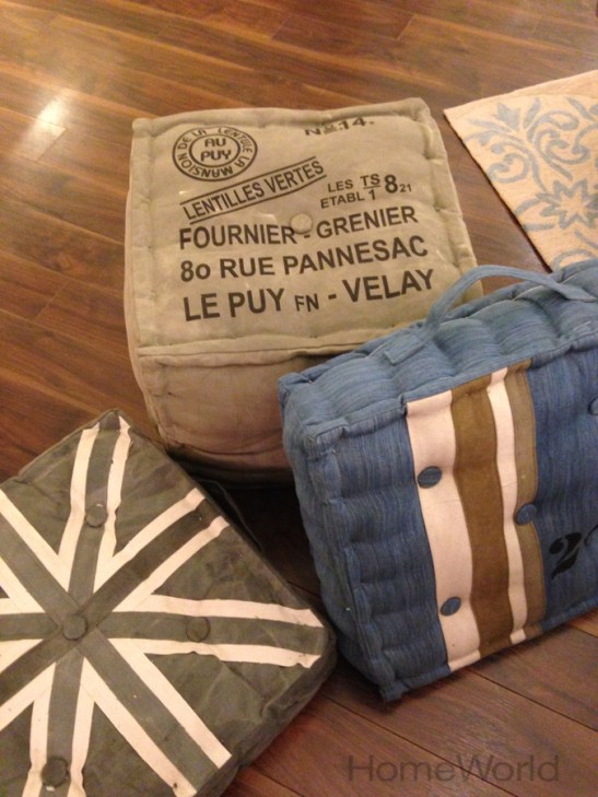 Floor cushions can be a  convenient seating option is space is very limited. These Marco floor cushions and cubes are available in several prints and sizes. Price: Floor Cushion $89, Cubes $119.