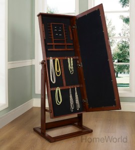 Hampton Chevel Jewelry Armoire by Powell. Shown open at homeworld.com
