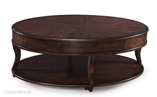 The Madelyn collection includes the oval coffee table, oval end table, and sofa table.
