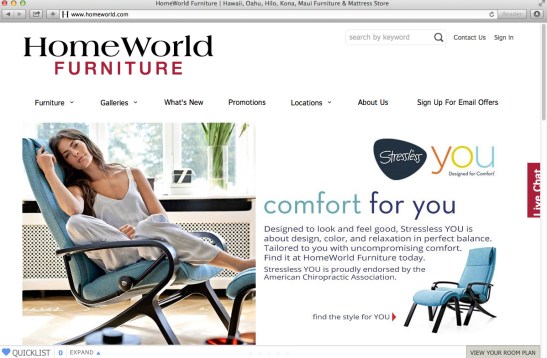 HomeWorld home page with live chat button